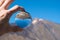 volcano Mount Teide through crystal globe, in Teide National Park, in Tenerife, the highest elevation in Spain