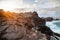 Volcano mountain cliff pacific ocean coastline at sunset time in Hawaii, Maui