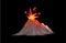 Volcano mountain exploding. Flat vector illustration. Isolated on black background.