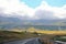 The volcano mountain, The typical highway and landscape of Iceland, view of the exotic landscape of this amazing country