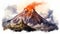 Volcano Of Poland: Realistic Watercolor Illustration Of A Fiery Mountain