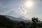 Volcano Santiaguito erupts on a sunny morning, Highlands, Guatemala