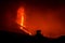 Volcano shooting out lava. Volcano at night. Fire. Force of nature. Cumbre Vieja volcano, La Palma,Canary Islands