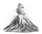 Volcano spewing lava hand drawn sketch engraving style Vector