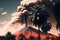 Volcano spews smoke and ash. Generative AI