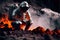 volcanologist in silver hazmat suit, explosions of lava. Volcano. Ai Generative