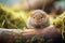 vole perched on a fallen branch overhanging grasses