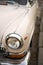 Volga retro car. Beige old automobile wallpaper. USSR transport.