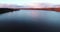 Volga river in autumn at sunrise aerial view quadcopter over forest 4k.