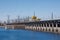 Volgograd. Russia - 16 April 2017. The dam of the Volga hydroelectric power station without water discharge