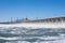Volgograd. Russia - 16 April 2017. The dam of the Volga hydroelectric water discharge