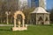 Volgograd. Russia-27 April 2017 Gazebo and arch with vase in the Park of Friendship: Volgograd - Baku in Central Park in Volgograd