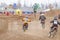 Volgograd, Russia - April 19, 2015: A few riders in pursuit of the leader, at the stage of the Open Championship Motorcycle Cross