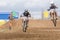 Volgograd, Russia - April 19, 2015: Two riders on the track, at the stage of the Open Championship Motorcycle Cross Country Cup