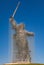 Volgograd, Russia - July 29 2019: Reconstruction of the statue The Motherland Calls on Mamayev Kurgan in Volgograd,