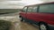 Volkswagen Camper Van Bulli t4 red parked coastside lifestyle vanlife