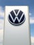 Volkswagen logo outside the car dealership of the area. It i