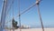 Volley ball net on court for volleyball game on beach, California coast, USA.