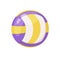 Volleyball ball icon. Leather round object for playing sports game. Tricolor striped equipment. Realistic flat vector