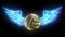 Volleyball ball logo with long wings digital neon video