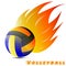 Volleyball ball with red orange yellow tone of the fire in white background. volleyball logo club. vector. illustration. graphic