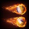 Volleyball balls flying in fire, falling in flame