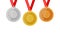 Volleyball complete shinny medals set gold siver and bronze in flat style