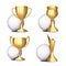 Volleyball Game Award Set Vector. Volleyball Ball, Golden Cup. Modern Volleyball Tournament. Design For Sport Promotion