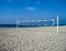 A volleyball net on a deserted California beach