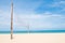 Volleyball net on empty sand beach