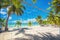 Volleyball net on tropical beach and Caribbean sea. Punta Cana, Dominican Republic