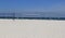 Volleyball nets set under sunny skies, ready for NCAA beach volley ball tournament, Orange Beach, Alabama, 2018