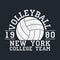 Volleyball New York grunge print for apparel with ball. Typography emblem for t-shirt. Design for athletic clothes. Vector.