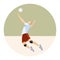 Volleyball player hits the ball on simple background.Round sport icon. Male cartoon character play volleyball. Team sport. Flat