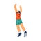 Volleyball player man reaching for the ball, stretches, back view in a jump cartoon vector flat isolated illustration