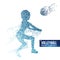 Volleyball Player Silhouette Vector. Grunge Halftone Dots. Dynamic Volleyball Athlete In Action. Dotted Particles. Sport