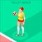 Volleyball Player Summer Games Icon Set.3D Isometric Indoor Volleyball.Sporting Championship International Volley Competition