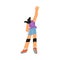 Volleyball player woman reaching for the ball, rear view in jump, enjoy sports game cartoon vector isolated illustration