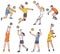 Volleyball players - men and women set of sketch vector illustration isolated.