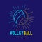 Volleyball with radius frame logo icon outline stroke set dash line design illustration isolated on dark blue background with Voll