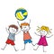 Volleyball, three kids and ball, vector icon