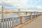 Volodarsky Bridge and fence on the embankment of the Neva River.