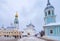 Vologda, Russia - January 3, 2021: Vologda Kremlin - Resurrection ans St. Sophia Cathedrals, Belfry. Church of Alexander Nevskiy