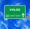 VOLOS road sign against clear blue sky