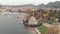 Volta Temple and marina at Como lake, Como city, Lombardy, Italy. Aerial view