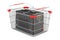 Voltage stabilizer inside shopping basket, 3D rendering