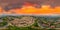 Volterra aerial skyline at sunset, Italy. Full spherical seamless panorama 360 degrees