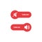 Volume control red buttons. Turn off and turn on sound. Toggle switch buttons. Vector