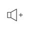 Volume increase icon. Vector thin line speaker with a plus sign for higher sound volume control