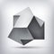 Volume polyhedron gray crystal. 3D low polygon geometry. Impossible shape, unreal 3 arrows. Abstract vector element for you design
